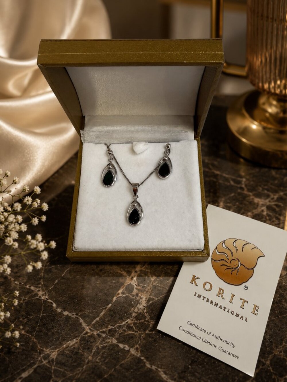 💖 Estate Item! Rare Sterling Ammolite Necklace & Earrings SET